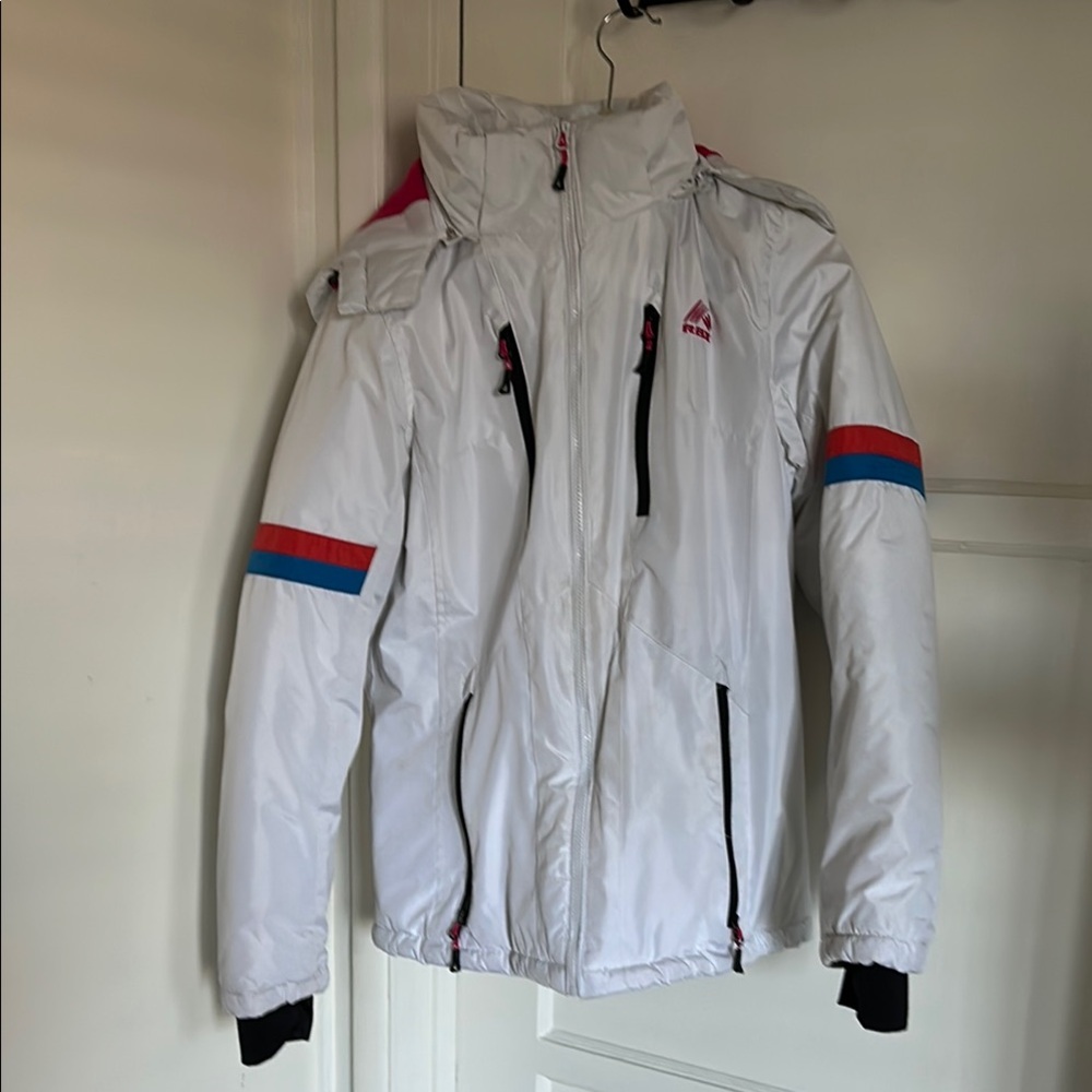 White Ski Jacket with Red and Blue Accents